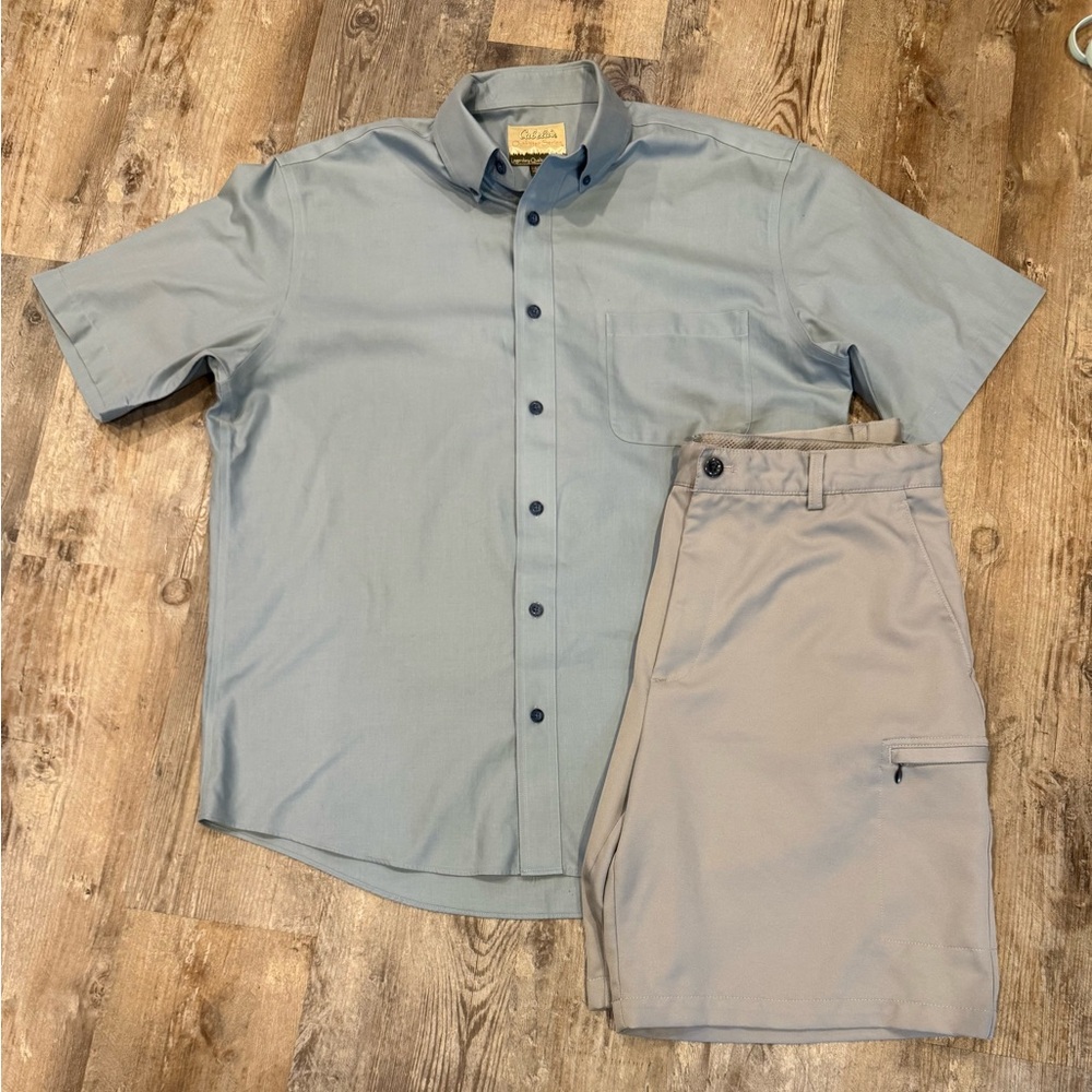 Men’s Cabelas shirt size Large IZOD golf shorts size 36